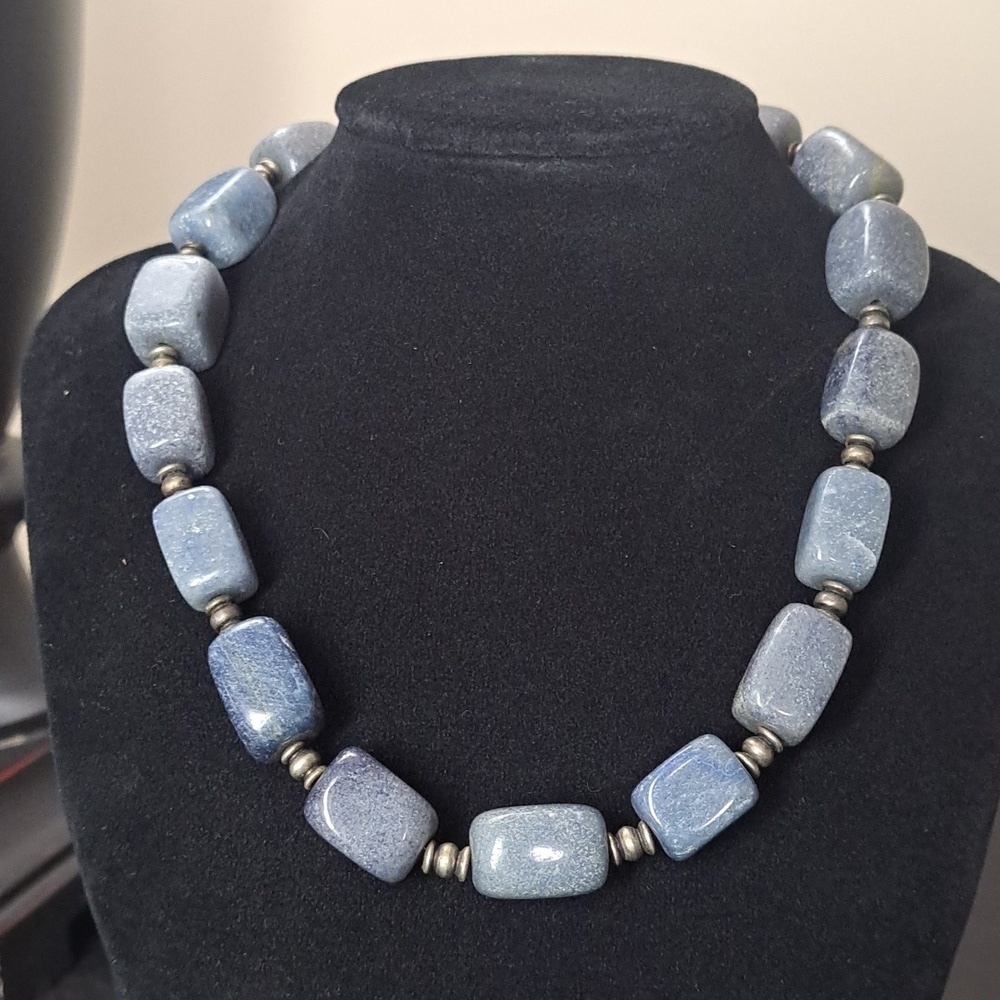 Vintage Chunky Stone Crystal Necklace with Silver Beads